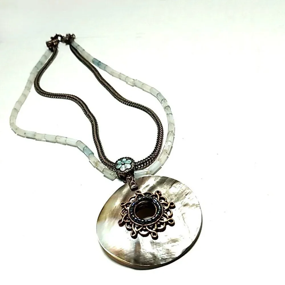 Vintage Avon Copper Abalone Shell Beaded Pendant Necklace